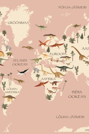 Dinosaurustega kaart roosa
